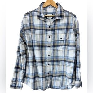 American Eagle Shirt Mens Large Super Soft Beige Plaid Button Up Long Sleeve